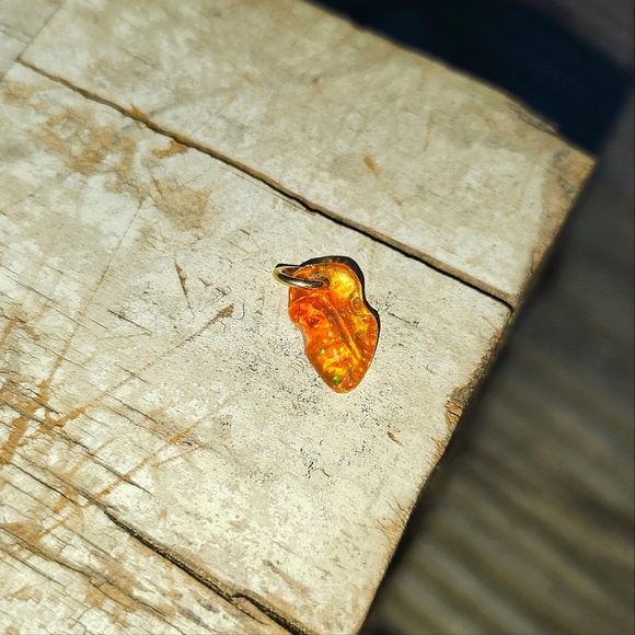 Little 18k Gold Mexican Fire Opal Charm Pendant - Picture 4 of 7